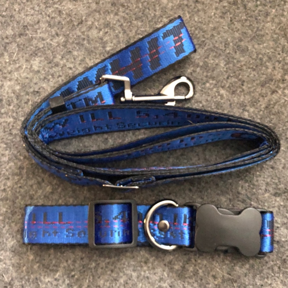 Blue “Off-White” Dog Collar & Leash Set
